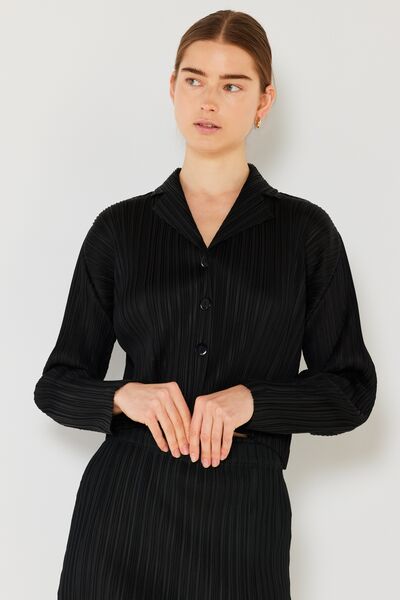 Pleated Cropped Button Up Shirt - Tigbuls Variety Fashion