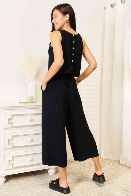 Double Take Buttoned Round Neck Tank and Wide Leg Pants Set - Tigbuls Variety Fashion