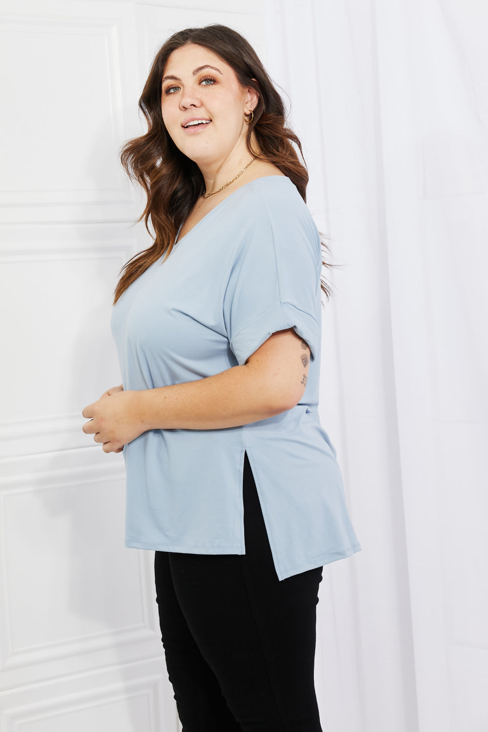 Comfy V-Neck Loose Fit T-Shirt in Blue | Tigbul's Variety