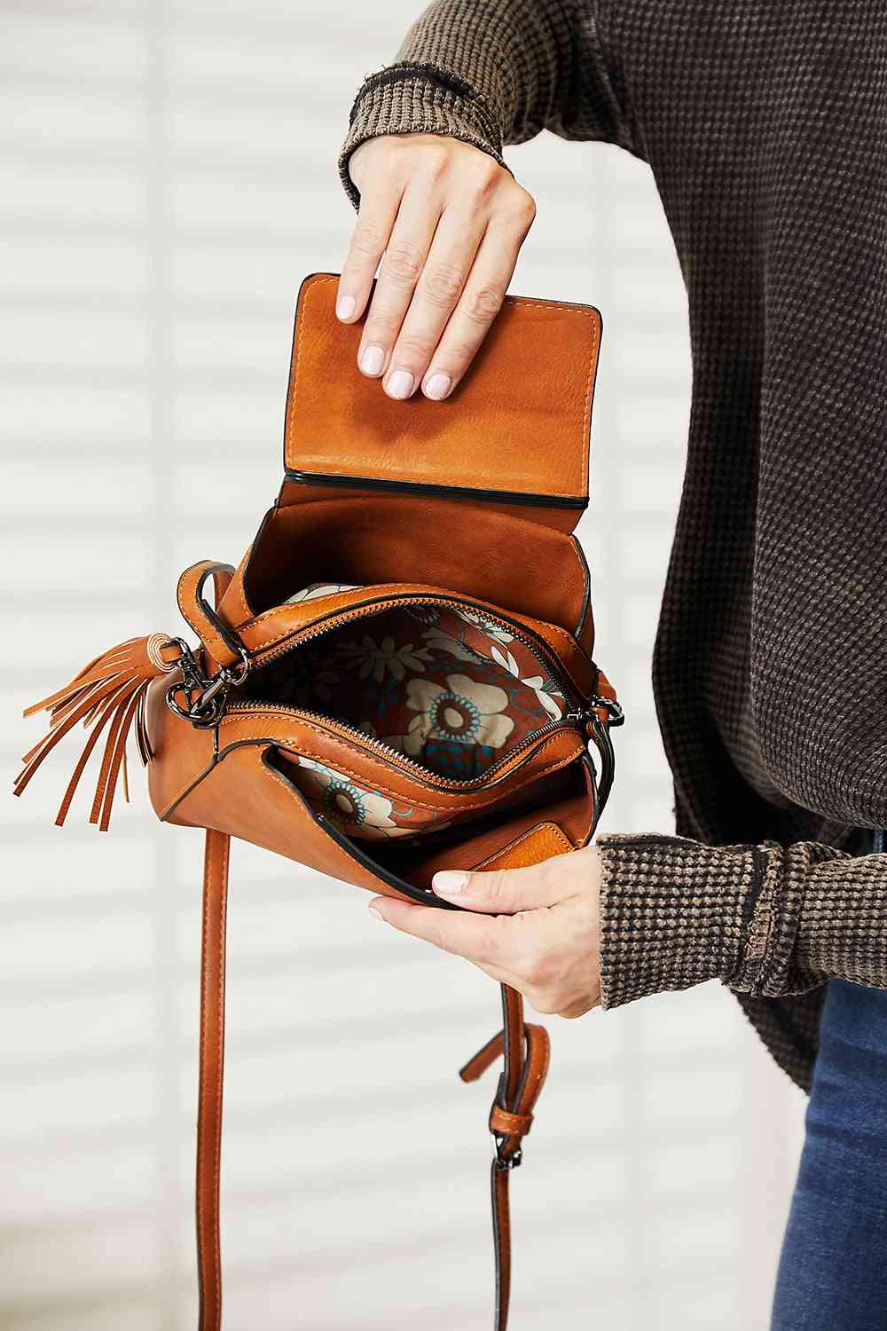 SHOMICO PU Leather Crossbody Bag with Tassel - Tigbuls Variety Fashion