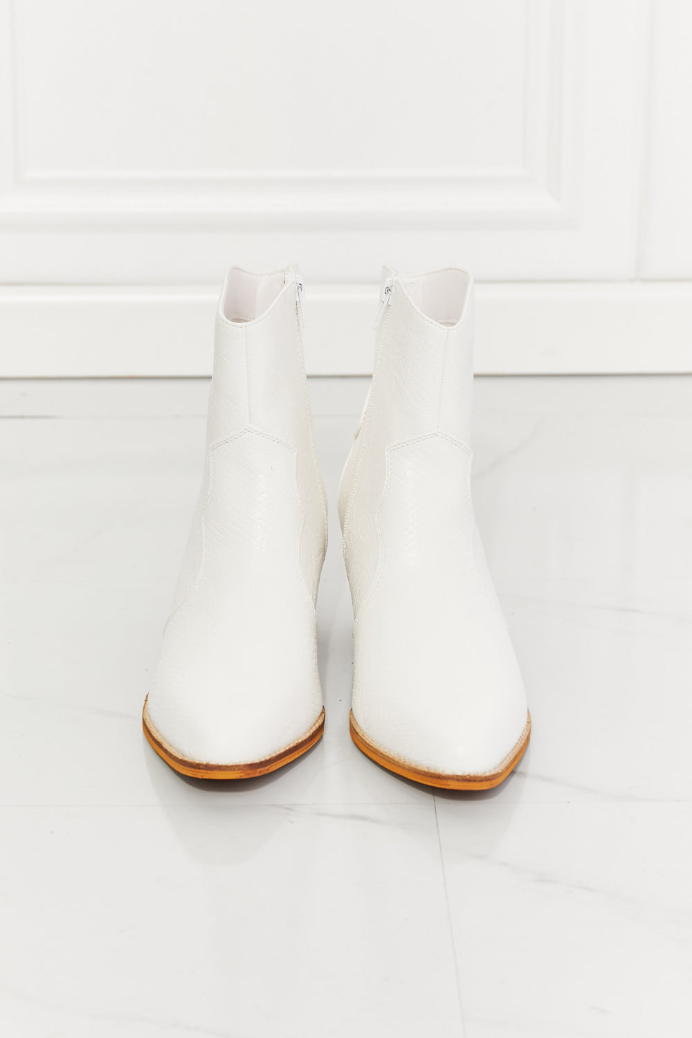 MMShoes Watertower Town Faux Leather Western Ankle Boots in White - Tigbul's Fashion