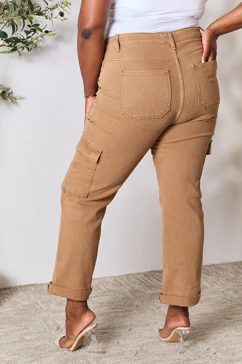 High Waist Straight Jeans with Pockets in Brown - Tigbuls Variety Fashion