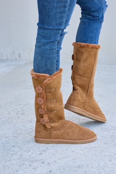 Tan Warm Fur Lined Flat Boots - Tigbuls Variety Fashion