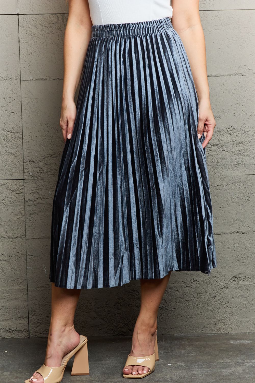 Blue Accordion Pleated Flowy Midi Skirt - Tigbul's Fashion