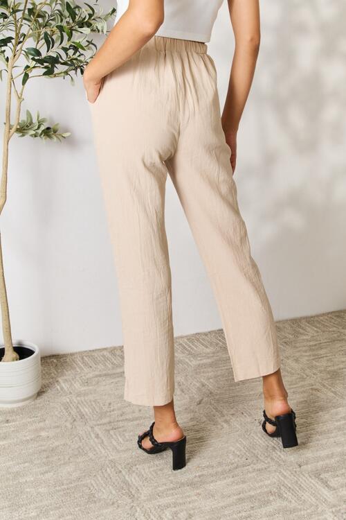 Khaki Pull-On Pants with Pockets - Tigbuls Variety Fashion