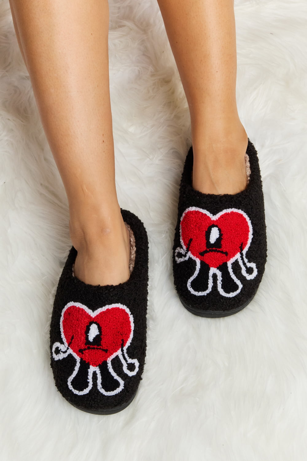Love Printed Heart Plush Slippers - Tigbul's Fashion