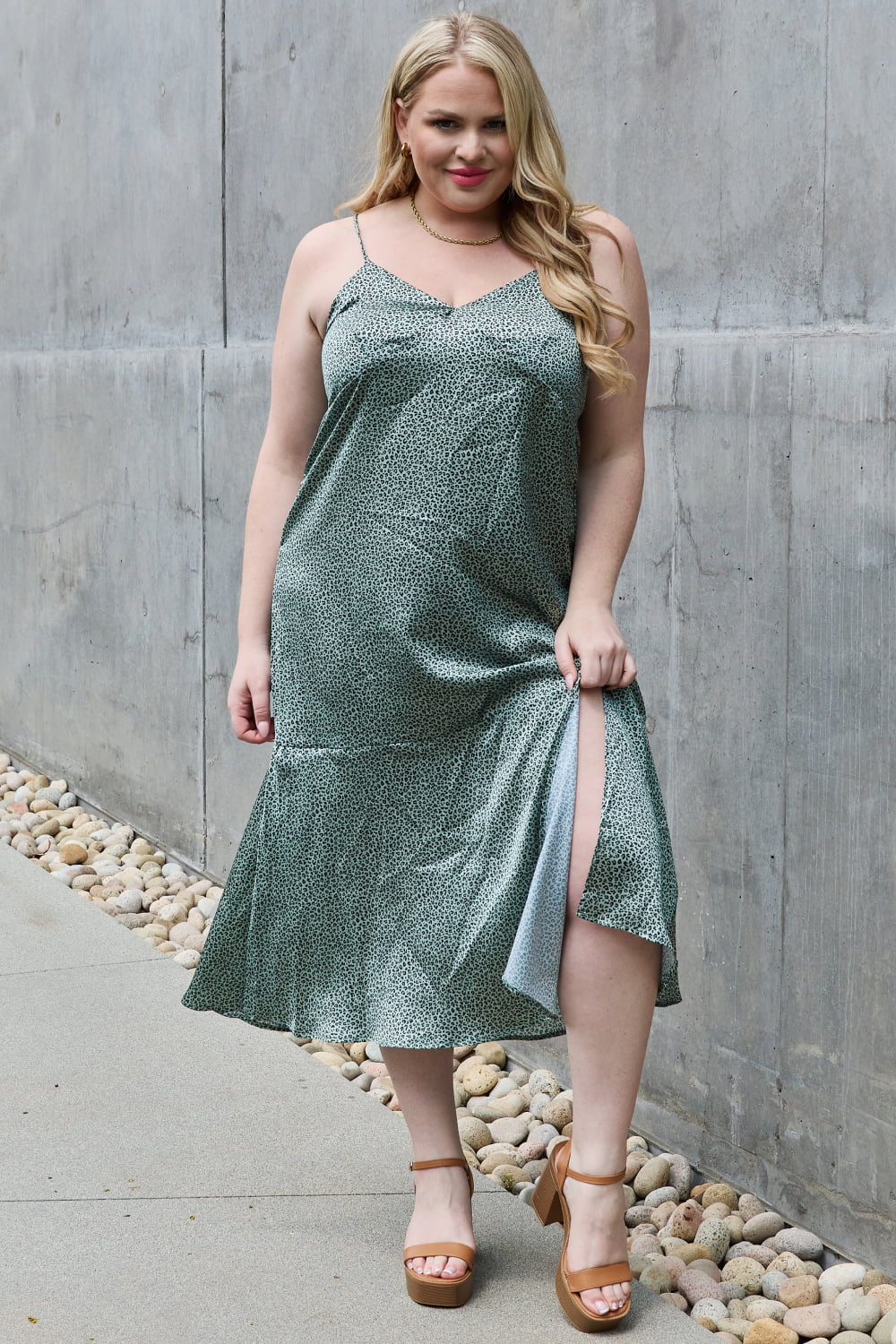 Jade By Jane Wild Thing Full Size Satin Midi Slit Dress - Tigbuls Variety Fashion