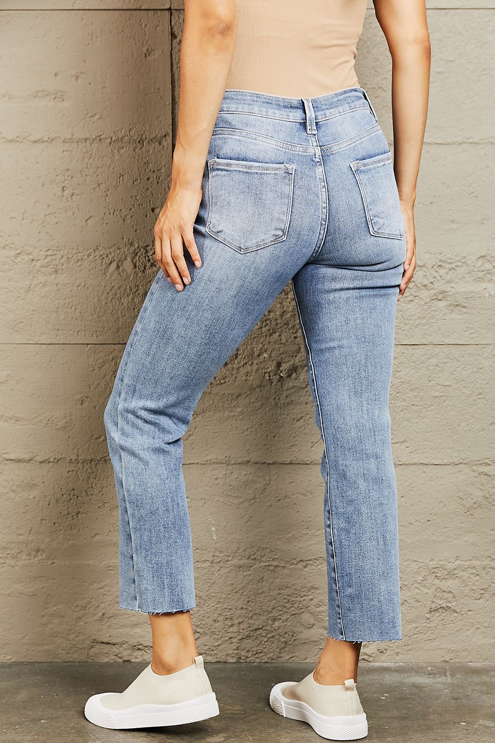Medium Blue Wash Mid Rise Cropped Slim Jeans - Tigbul's Fashion
