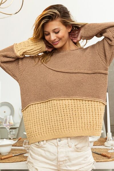 BiBi Texture Detail Contrast Drop Shoulder Sweater - Tigbuls Variety Fashion