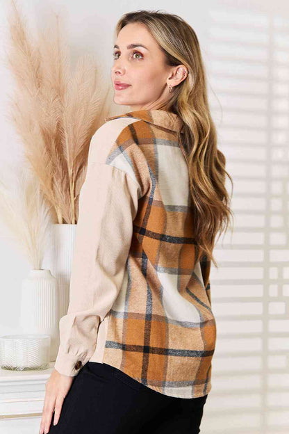 Tan Plaid Print Dropped Shoulder Shirt | Tigbuls Variety Fashion