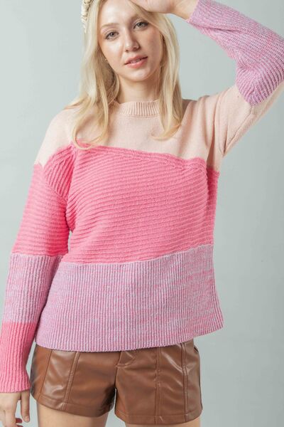 Very J Color Block Long Sleeve Sweater - Tigbuls Variety Fashion