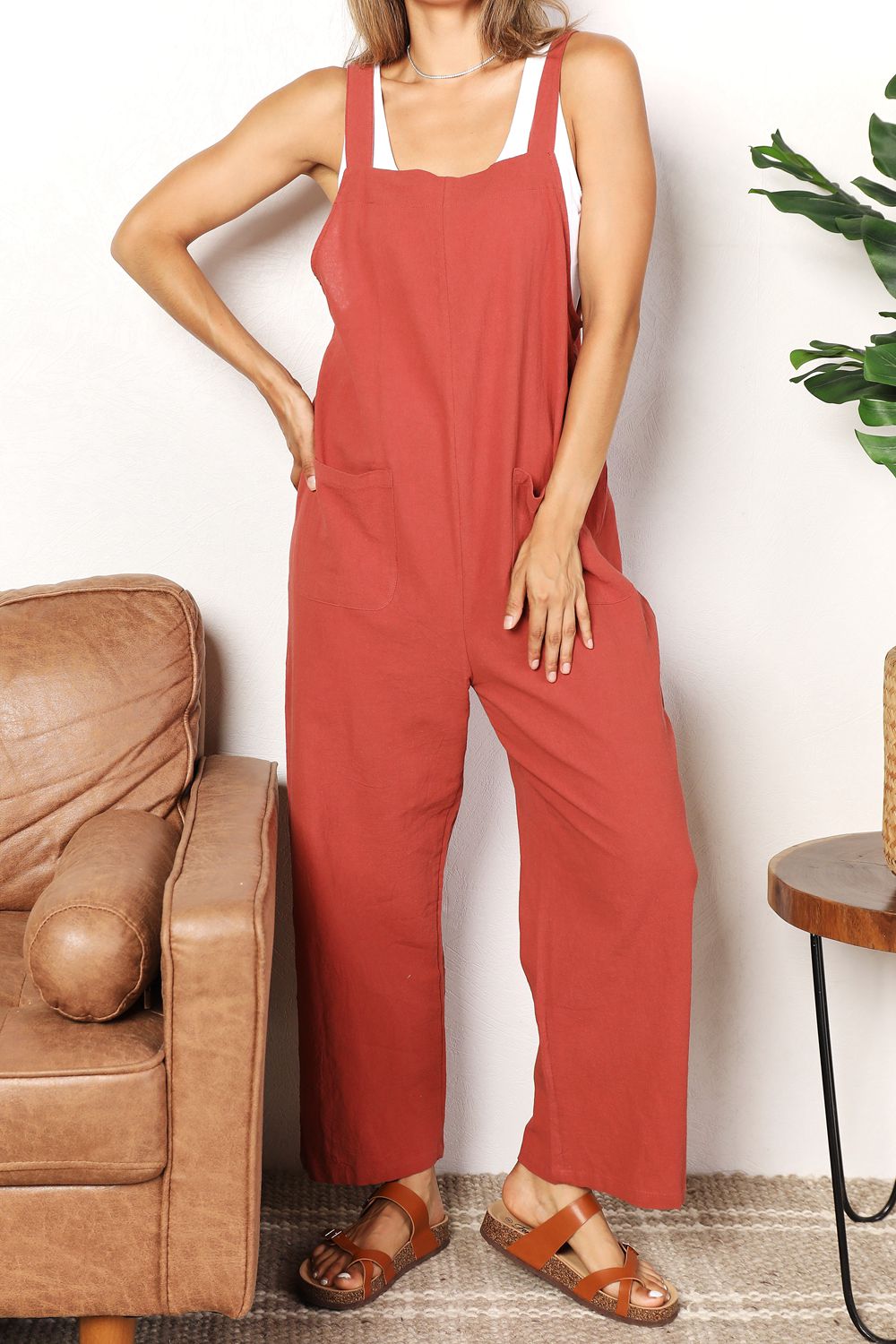 Double Take Wide Leg Overalls with Front Pockets - Tigbuls Fashion