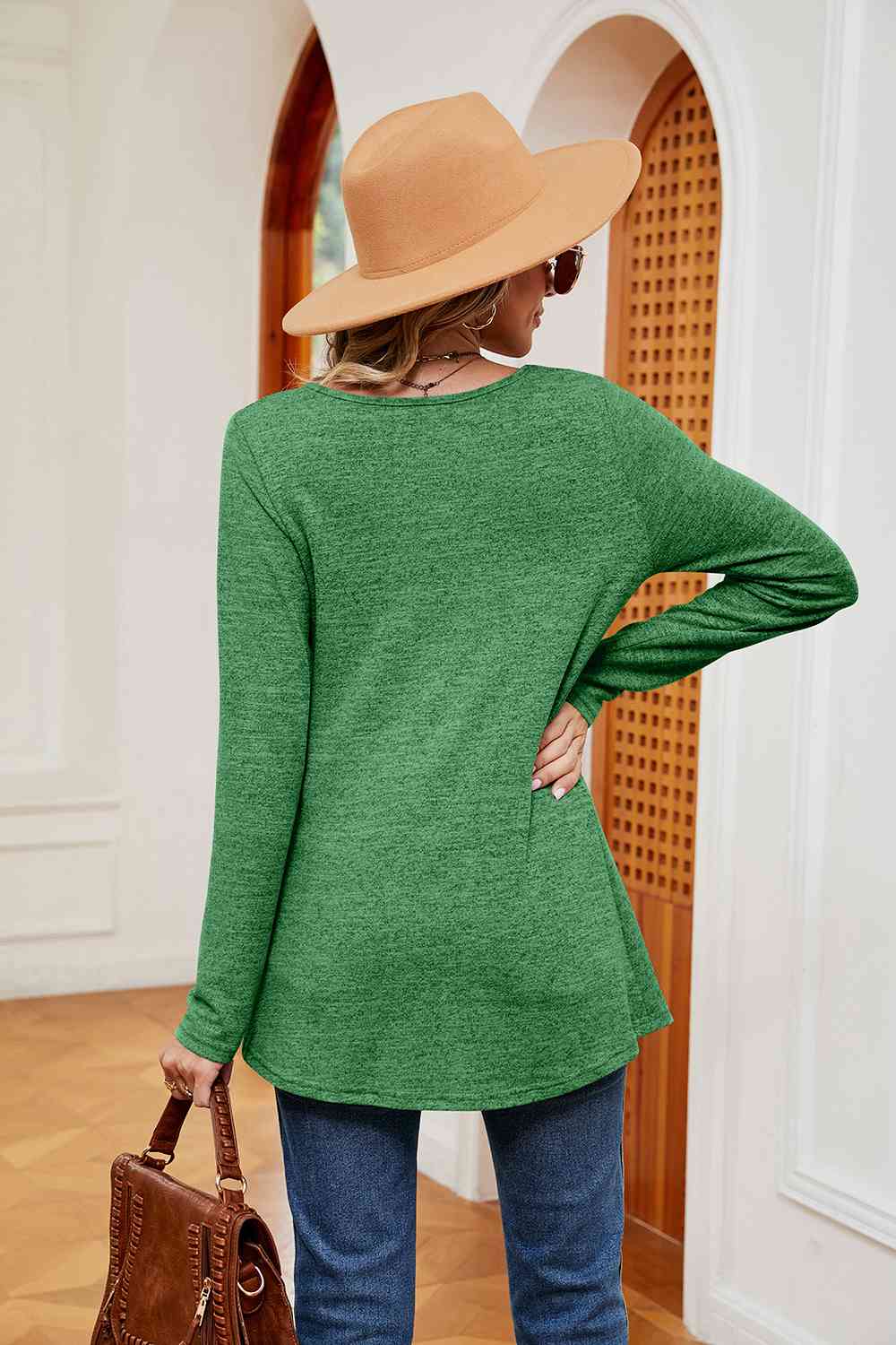 Square Neck Long Sleeve Peplum Top - Tigbuls Variety Fashion