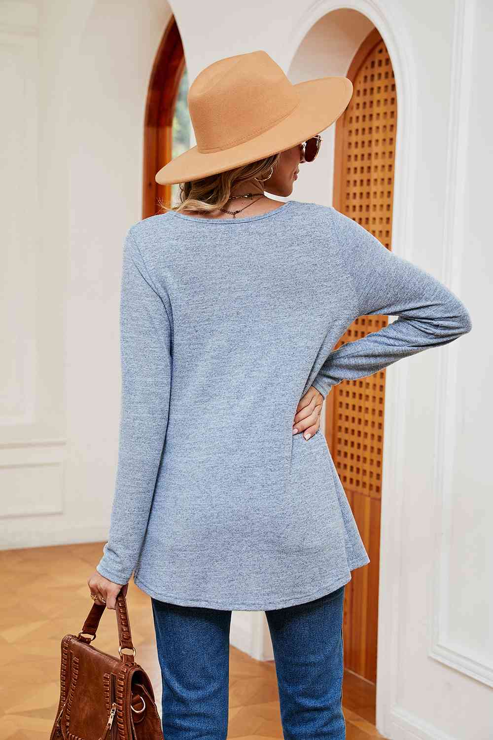 Square Neck Long Sleeve Peplum Top - Tigbuls Variety Fashion