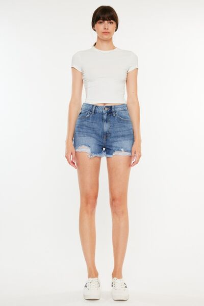 Kancan Distressed Raw Hem High Waist Denim Shorts - Tigbuls Variety Fashion