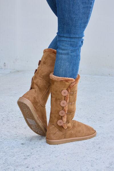 Tan Warm Fur Lined Flat Boots - Tigbuls Variety Fashion