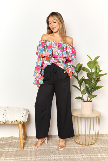 Double Take Floral Off-Shoulder Flounce Sleeve Layered Blouse - Tigbuls Variety Fashion