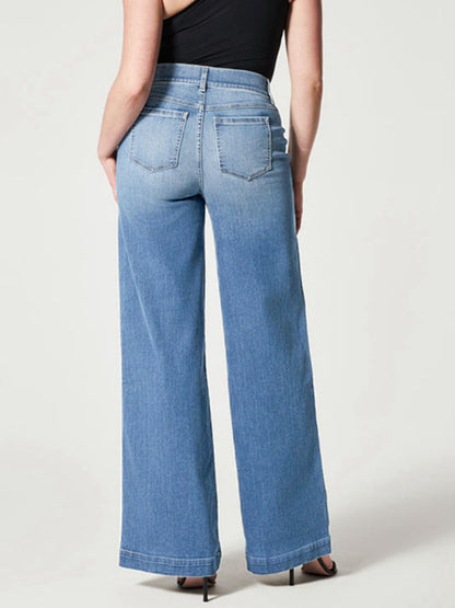 Pull On Wide Leg Long Flared Jeans - Tigbul's Fashion