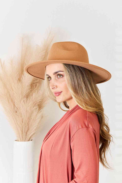 Tan Flat Brim Fedora Fashion Hat - Tigbuls Variety Fashion