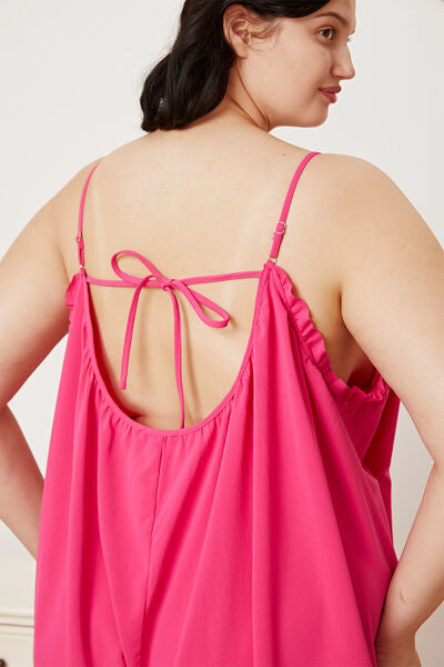 Full Size Ruffle Trim Tie Back Cami Jumpsuit with Pockets - Tigbuls Variety Fashion