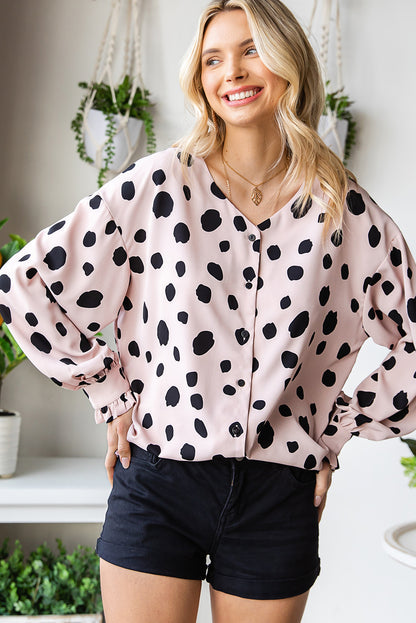 Printed Button Up Flounce Sleeve Shirt - Tigbuls Variety Fashion