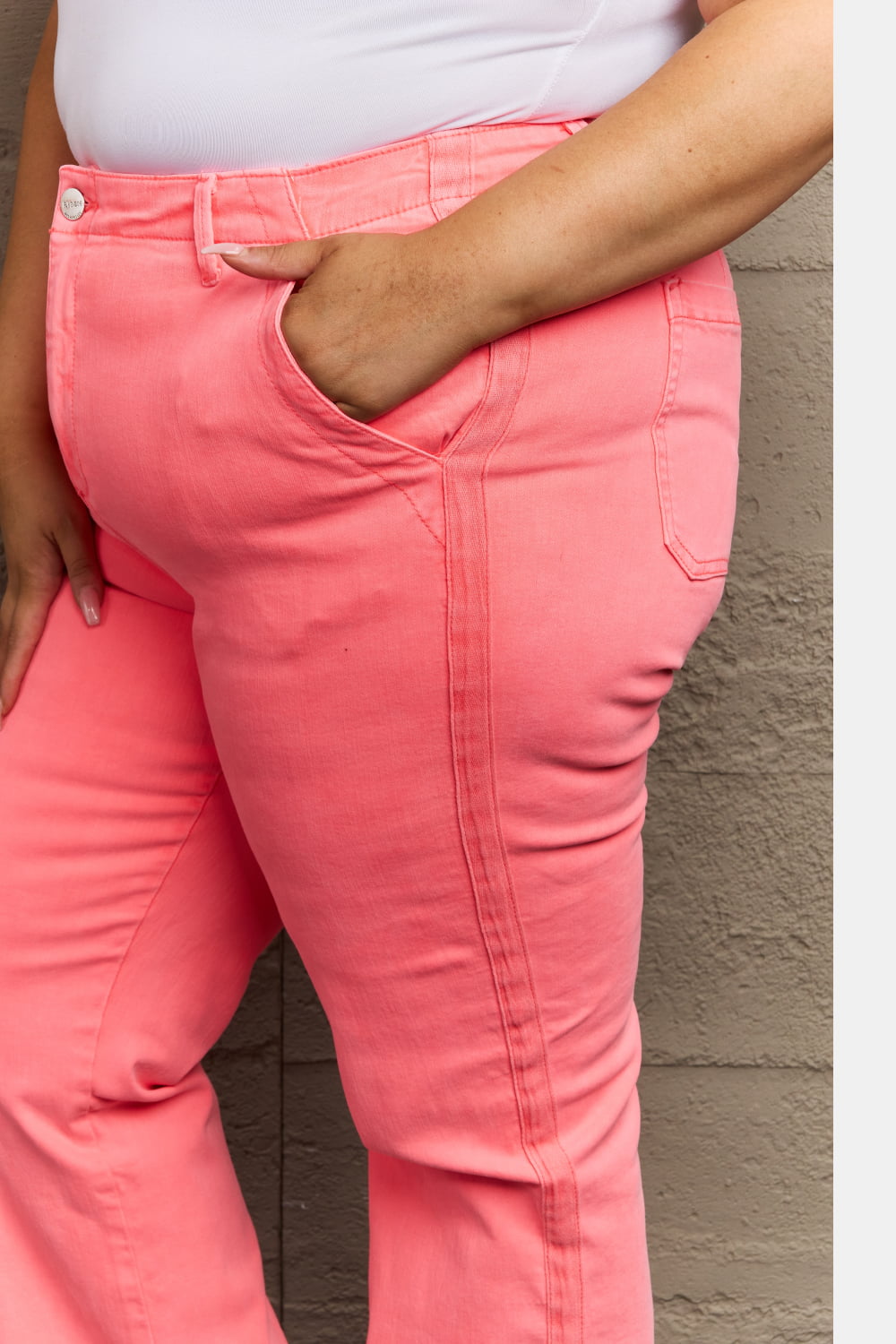 High Waist Side Twill Straight Jeans in Coral - Tigbul's Fashion