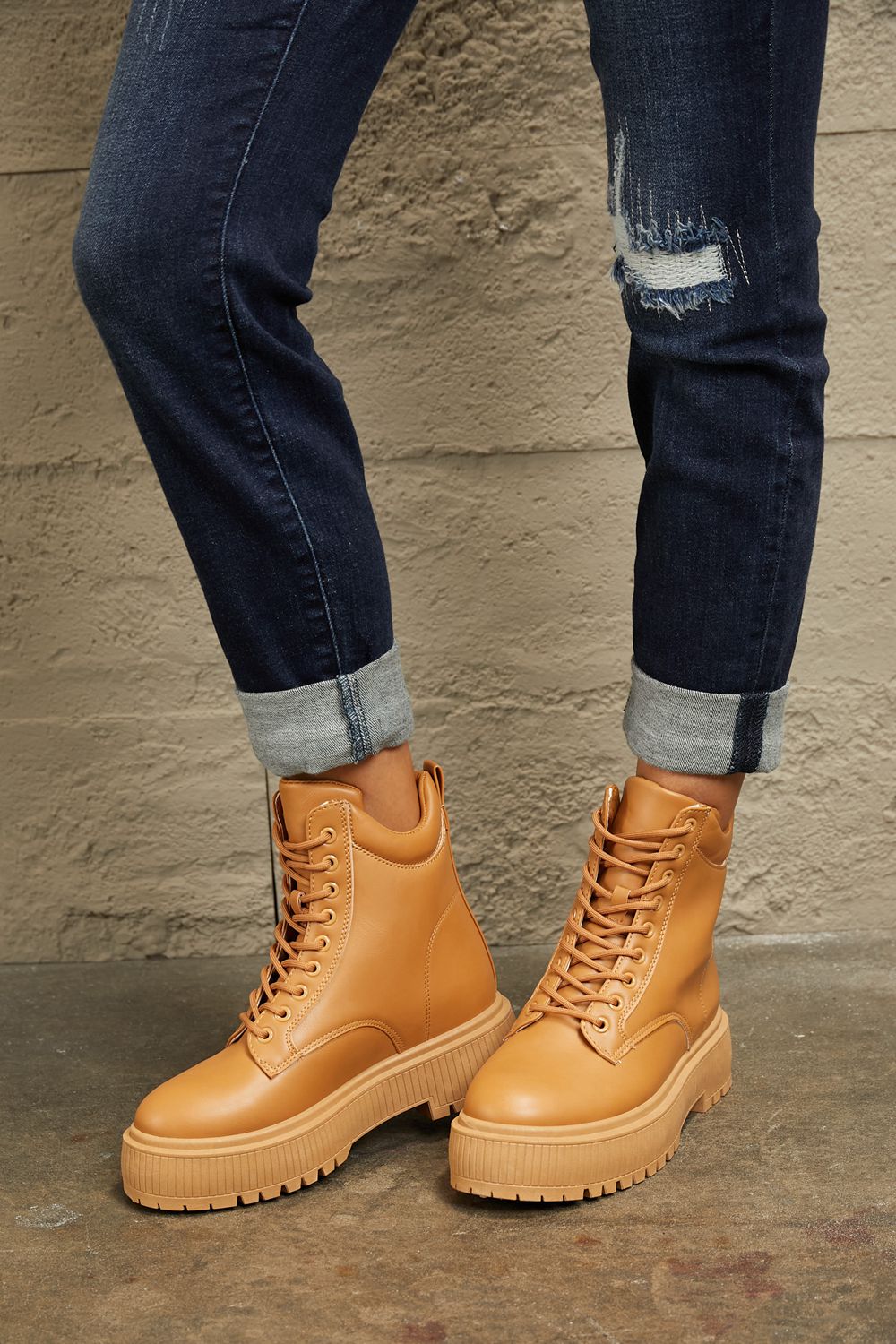 Light Brown Platform Combat Boots | Tigbuls Variety Fashion