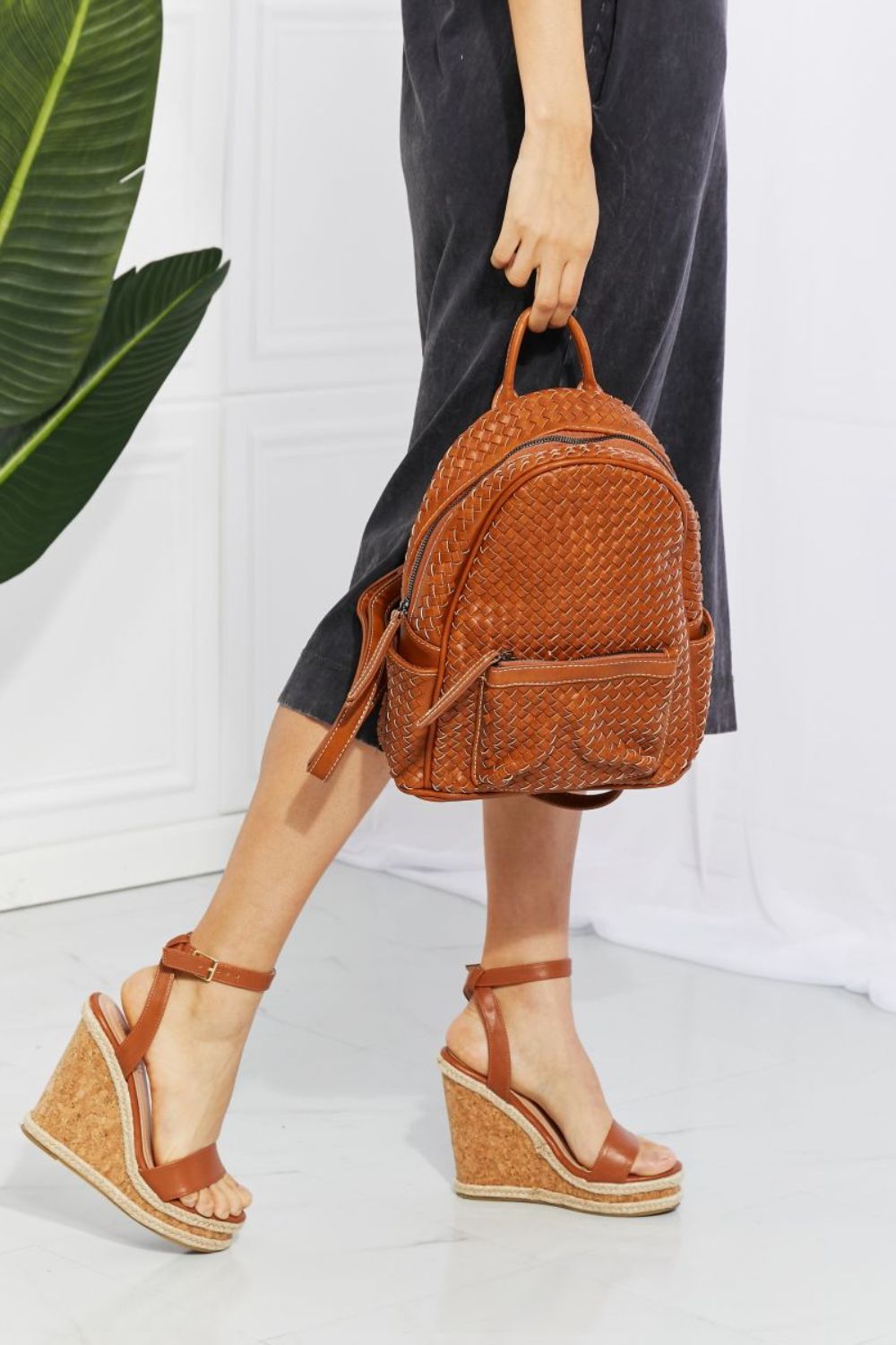 SHOMICO Certainly Chic Faux Leather Woven Backpack - Tigbul's Fashion