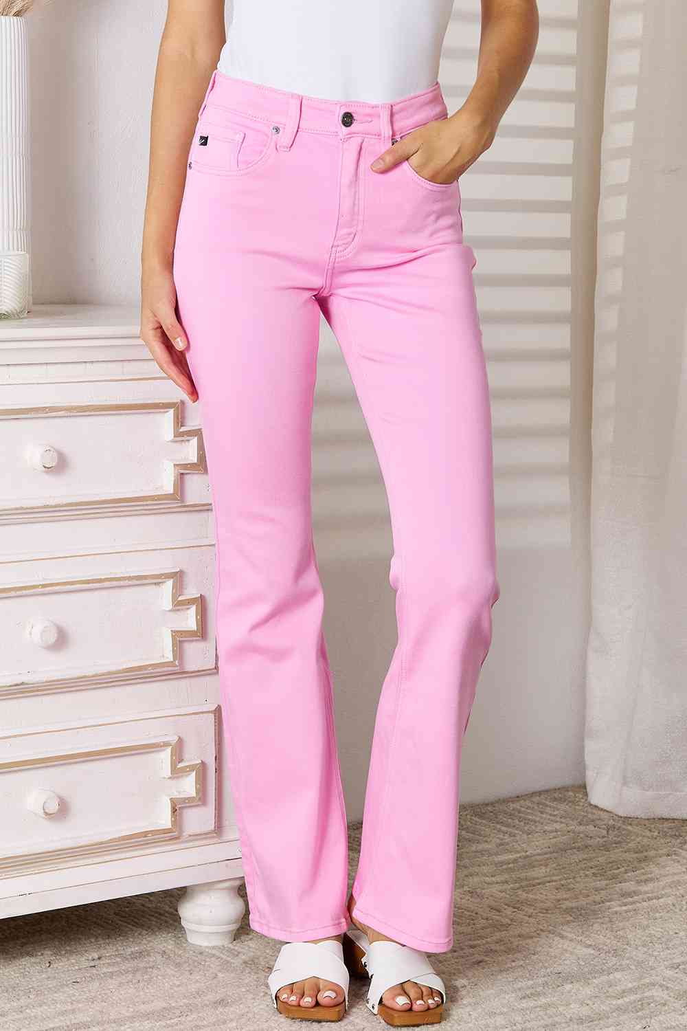 Pink High Rise Bootcut Jeans - Tigbuls Variety Fashion