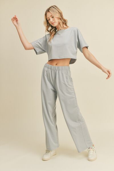 Kimberly C Full Size Short Sleeve Cropped Top and Wide Leg Pants Set - Tigbuls Variety Fashion