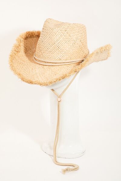 Fame Adjustable Strap Raw Hem Weave Hat - Tigbuls Variety Fashion
