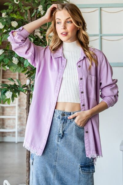 Lavender Hem Button Up Long Sleeve Shirt - Tigbuls Variety Fashion