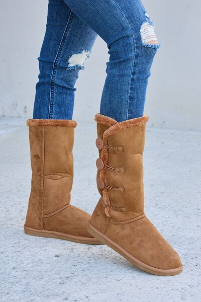 Tan Warm Fur Lined Flat Boots - Tigbuls Variety Fashion