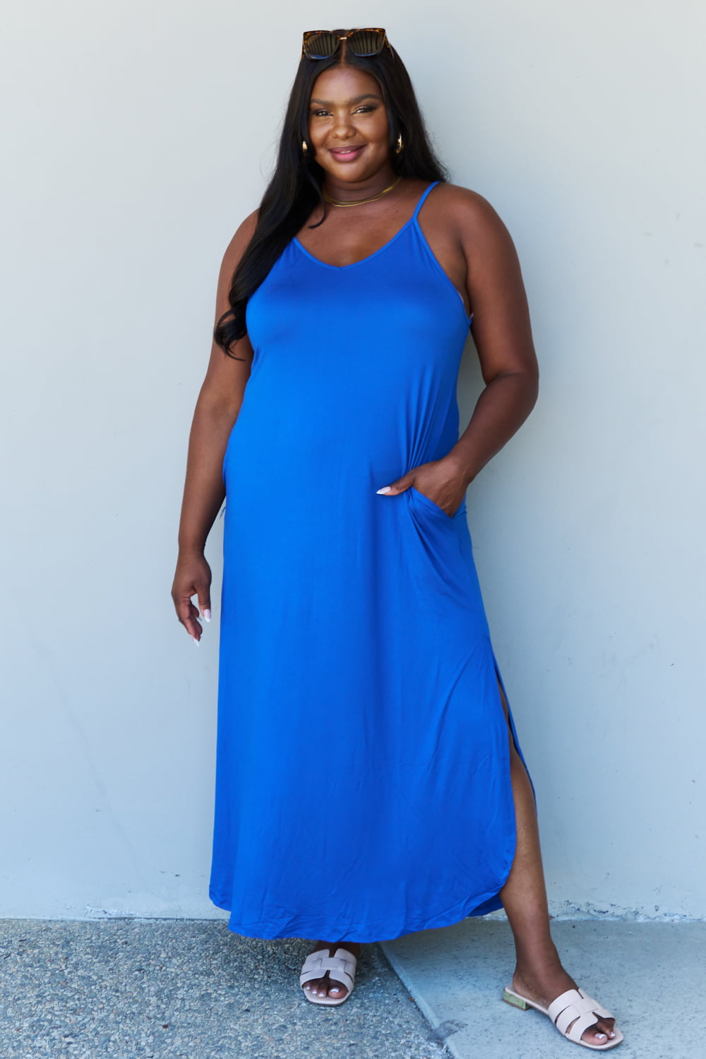 Ninexis Good Energy Full Size Cami Side Slit Maxi Dress in Royal Blue - Tigbul's Fashion