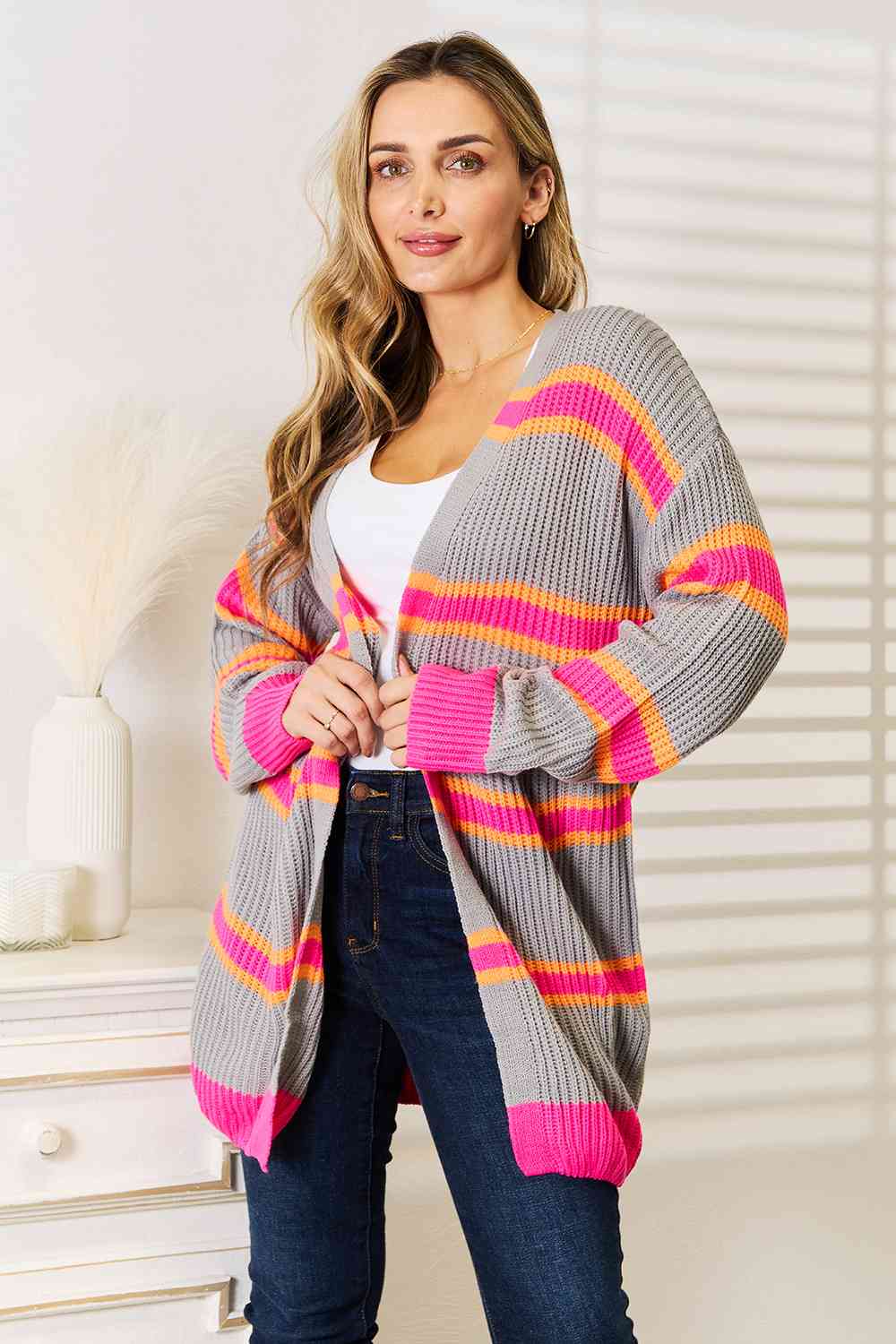 Woven Right Ribbed Long Sleeve Cardigan - Tigbuls Variety Fashion