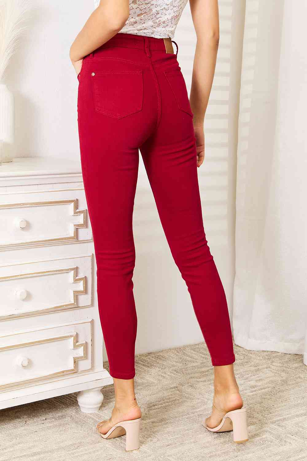 Judy Blue Full Size High Waist Tummy Control Skinny Jeans in Red - Tigbuls Variety Fashion