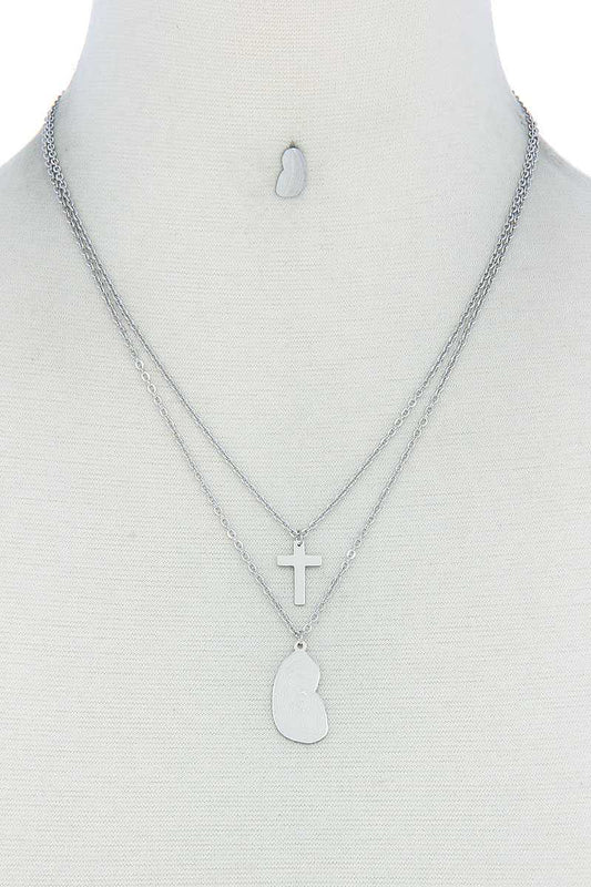 Stylish Double Layer Cross And Mary Necklace And Earring Set - Tigbuls Variety Fashion