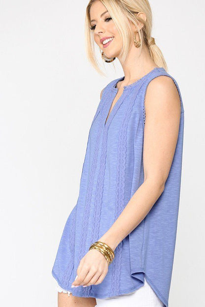 Sleeveless Lace Trim Tunic Top With Scoop Hem - Tigbuls Variety Fashion