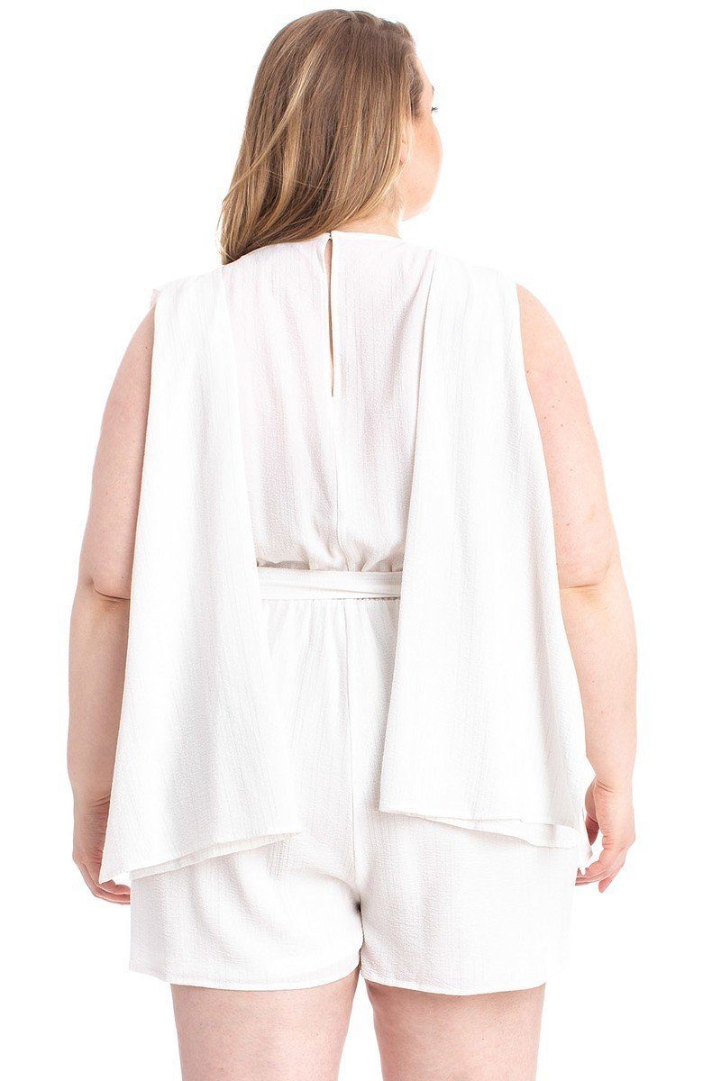 Shimmer Fabric Draped Open Sleeve Romper - Tigbul's Fashion