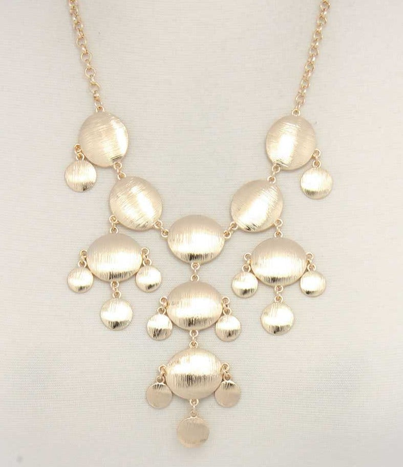 Brushed Oval Shape Dangle Metal Necklace - Tigbul's Fashion