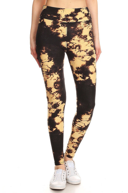 Yoga Style Banded Lined Tie Dye Print, Full Length Leggings In A Slim Fitting Style With A Banded High Waist. - Tigbuls Variety Fashion