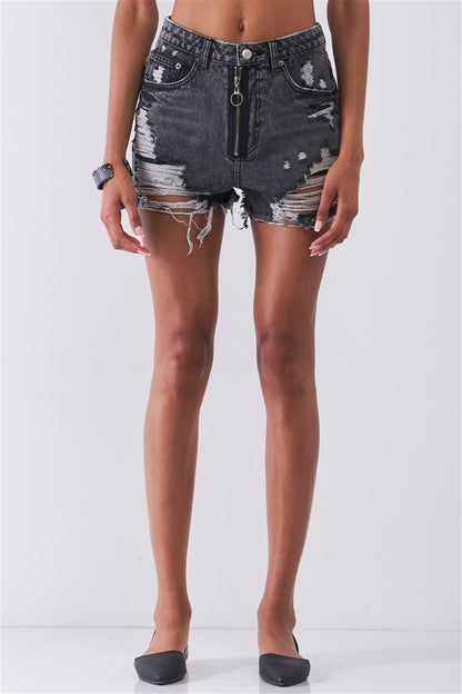 High-waist Raw Hem Detail Distressed Mini Shorts - Tigbuls Variety Fashion