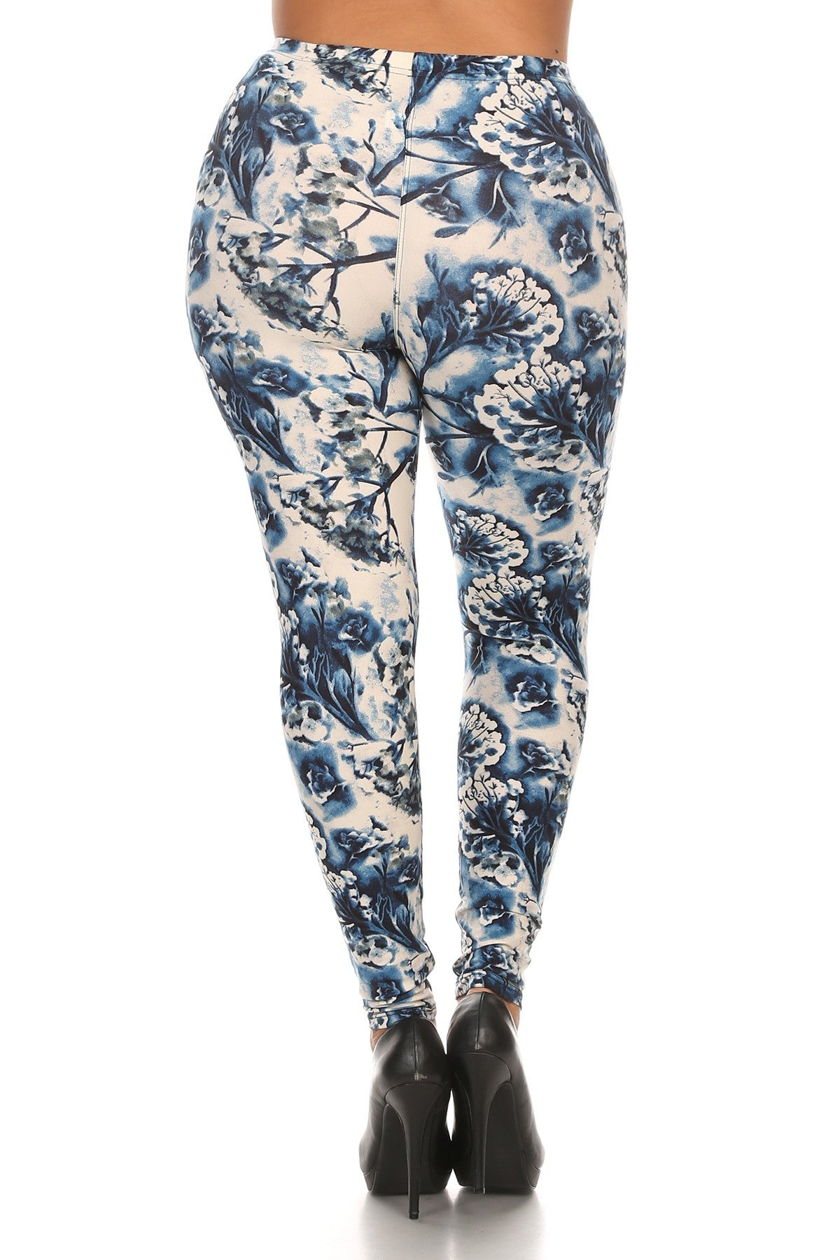 Plus Size Floral Print, Full Length Leggings In A Slim Fitting Style With A Banded High Waist - Tigbuls Variety Fashion