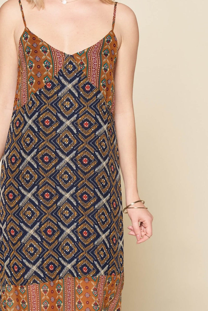 Mixed Printed Chiffon Maxi Slip Dress - Tigbul's Fashion