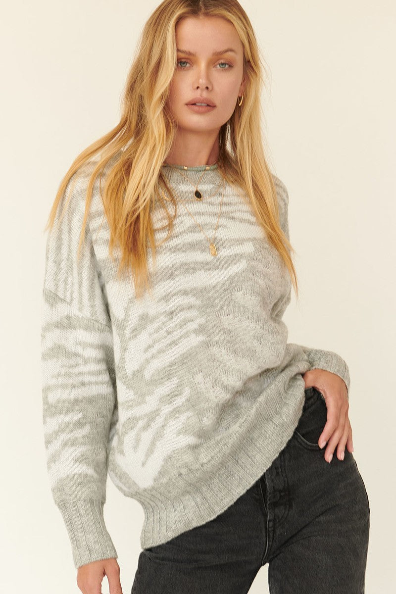 A Zebra Print Pullover Sweater - Tigbuls Variety Fashion