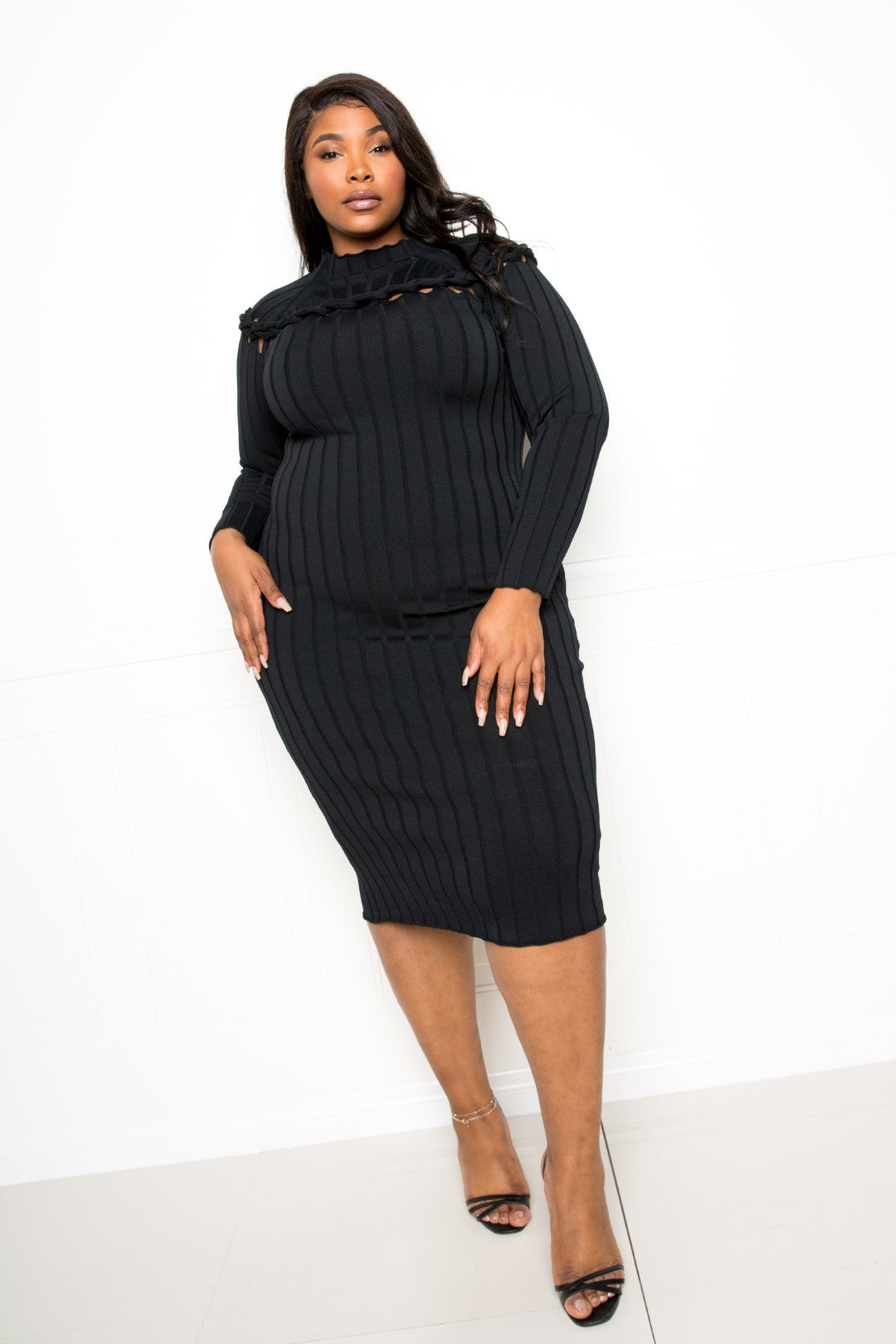Plus Size Bodycon Sweater Dress With Knot Detail - Tigbuls Variety Fashion