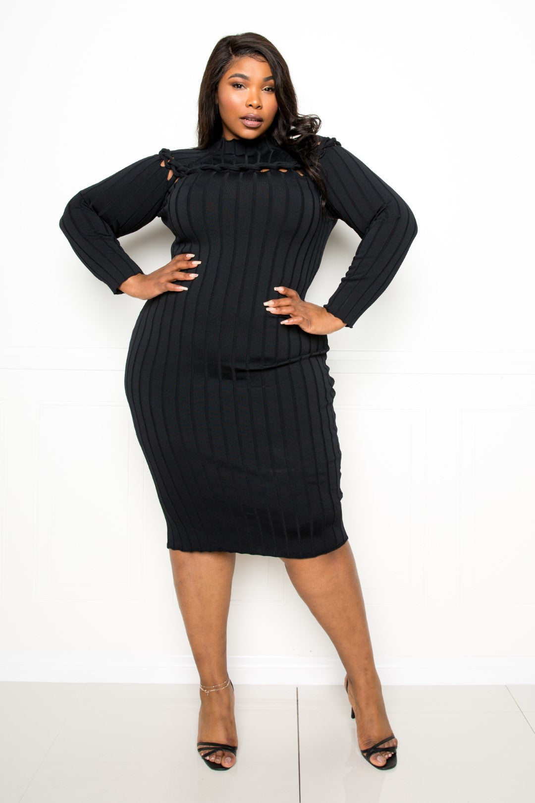 Plus Size Bodycon Sweater Dress With Knot Detail - Tigbuls Variety Fashion