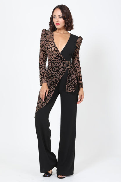 Plunging V Buckle Detail Leopard Jumpsuit - Tigbuls Variety Fashion