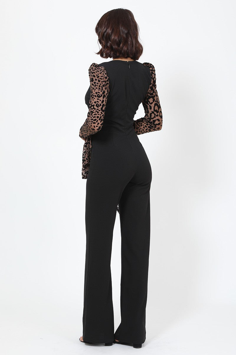 Plunging V Buckle Detail Leopard Jumpsuit - Tigbuls Variety Fashion