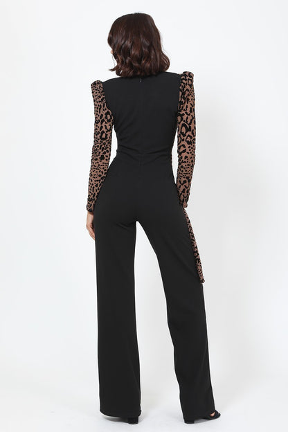 Plunging V Buckle Detail Leopard Jumpsuit - Tigbuls Variety Fashion